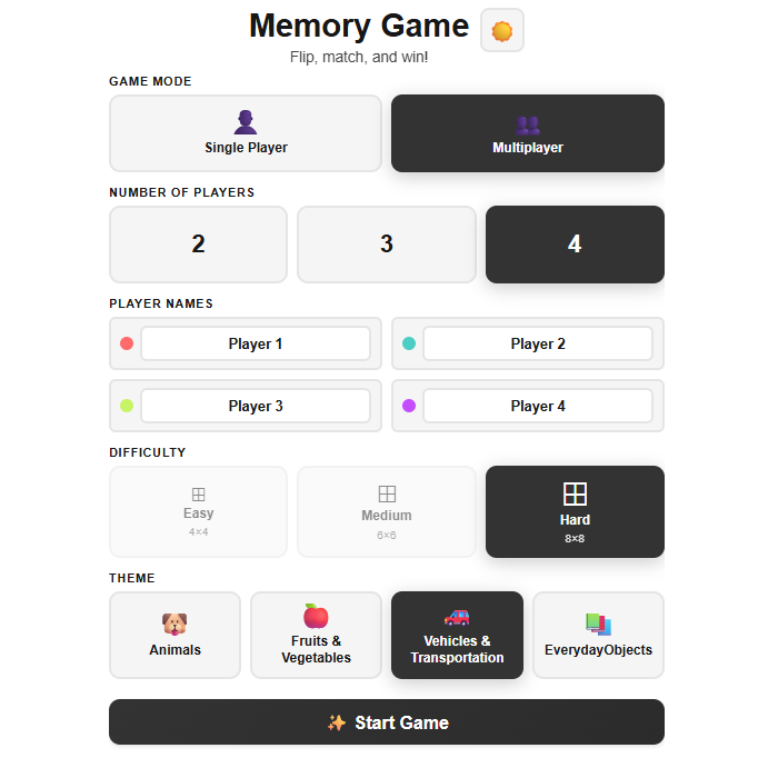Classic Memory Game Preview
